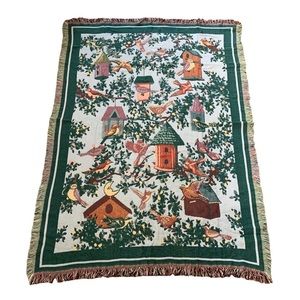 Goodwin Weavers Birdhouses Cotton Tapestry Jacquard Woven Throw Blanket Cottage